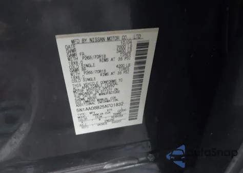 2005 Nissan Armada Le из США, поврежденный, VIN 5N1AA08B25N701832